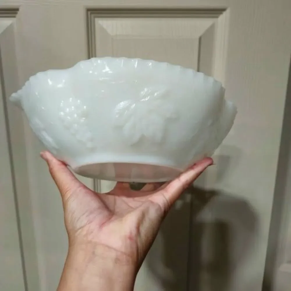 White Milk Glass Grape Pattern Bowl
